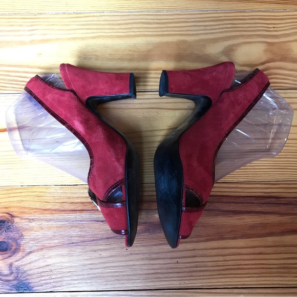 Nine West Red Suede Buckle Sling Back Heels, EUC, 7.5 - Picture 2 of 11